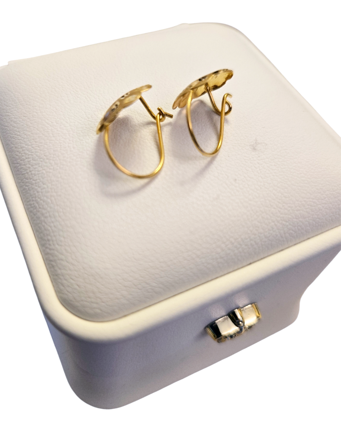 21K Karat Real Yellow Gold Floral Womens Hoop Earrings Adults 0.81g with Case & Gift Receipt