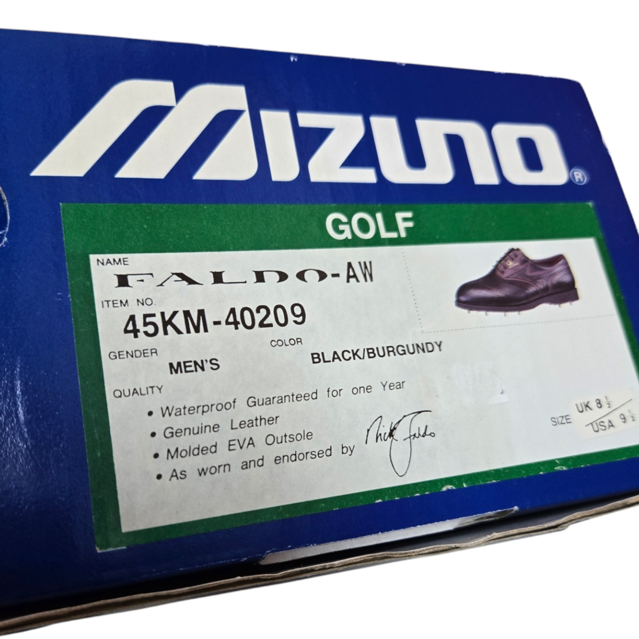 Mizuno Golf Faldo-AW Mens Spiked Golf Shoes Black/Burgundy Boots 9.5 US, 42.5 EU