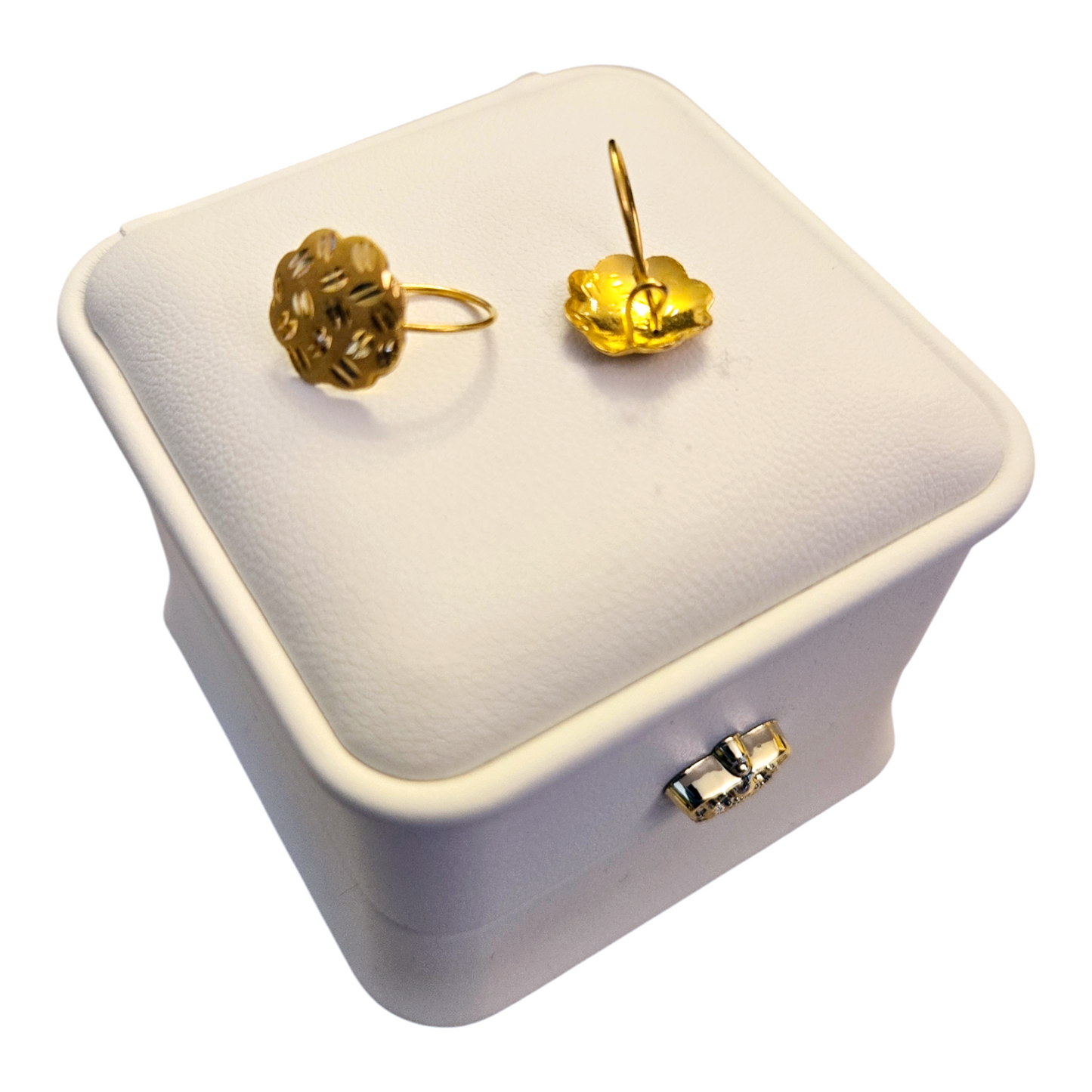 21K Karat Real Yellow Gold Floral Womens Hoop Earrings Adults 0.81g with Case & Gift Receipt