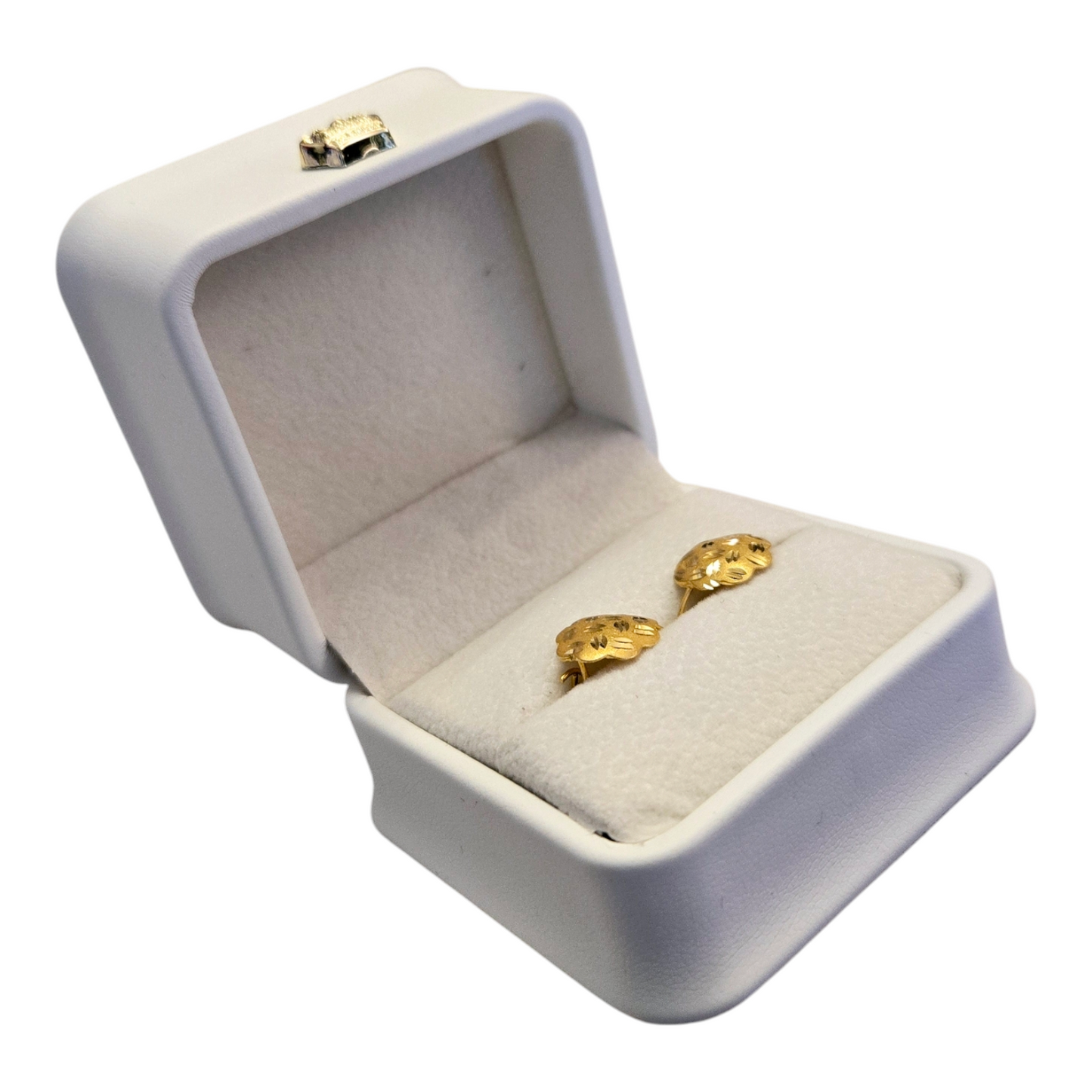 21K Karat Real Yellow Gold Floral Womens Hoop Earrings Adults 0.81g with Case & Gift Receipt