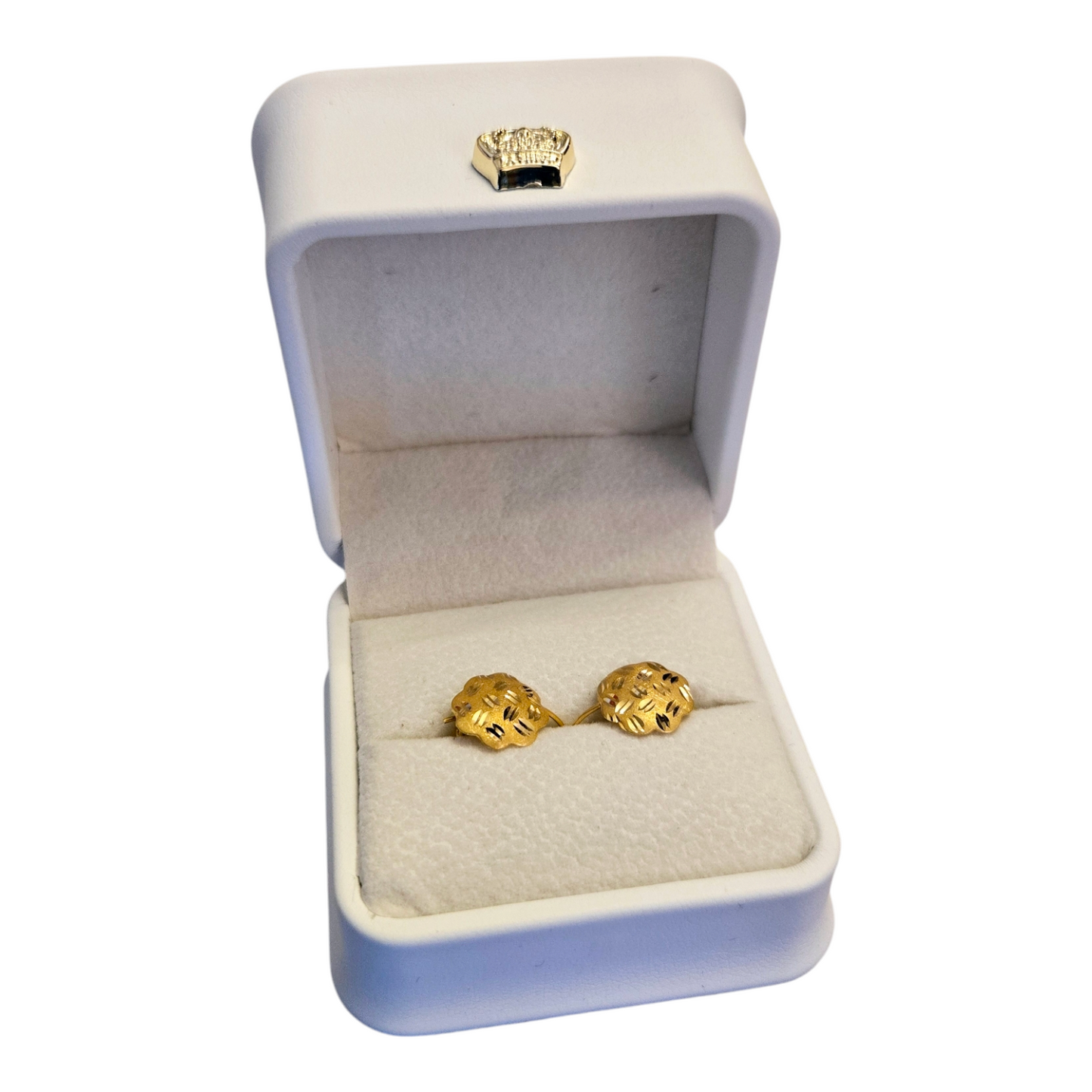21K Karat Real Yellow Gold Floral Womens Hoop Earrings Adults 0.81g with Case & Gift Receipt