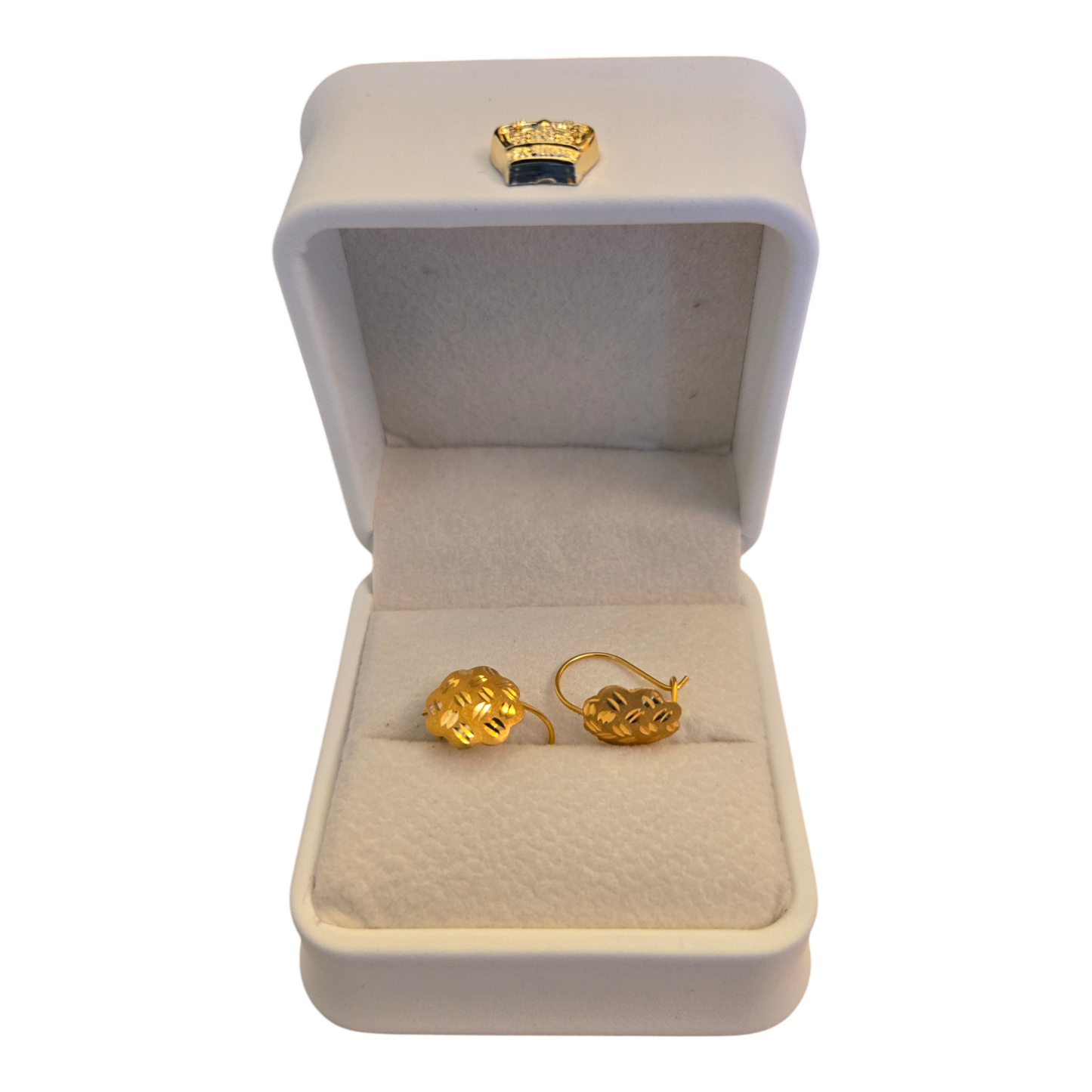 21K Karat Real Yellow Gold Floral Womens Hoop Earrings Adults 0.81g with Case & Gift Receipt