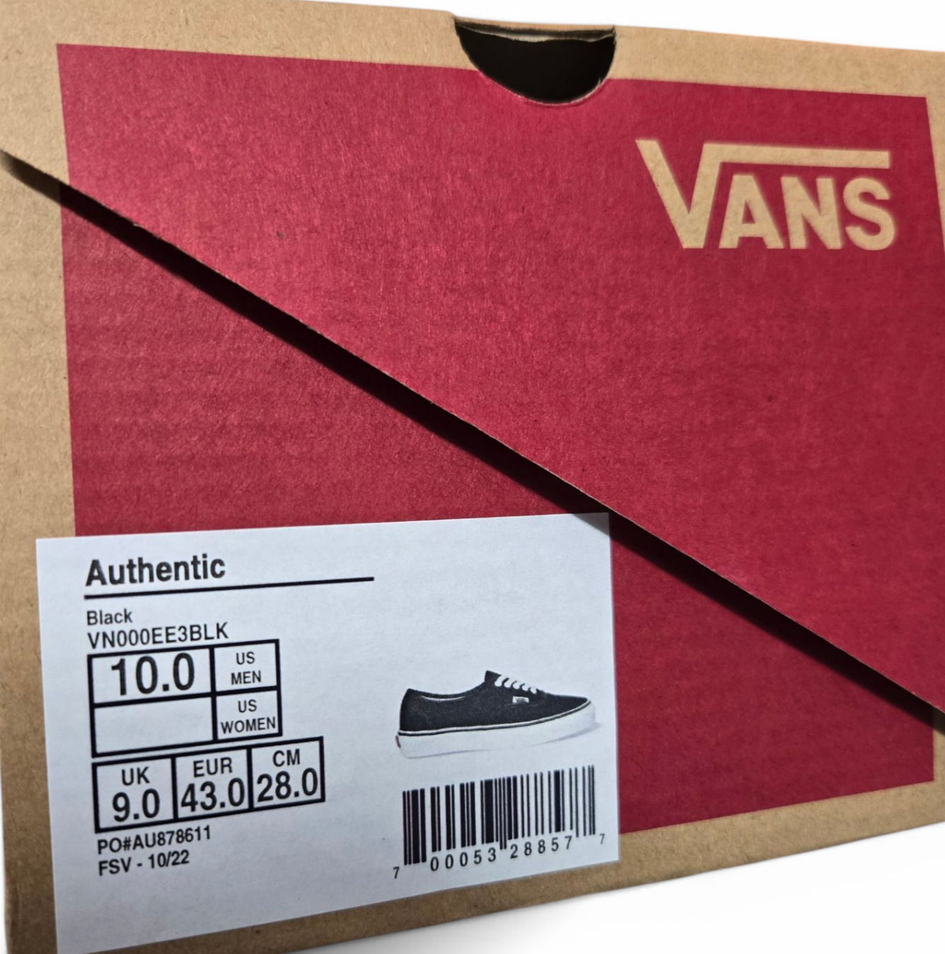 Vans Authentic Mens Shoes Skateboard Black Canvas Size 10 US, 9 UK, 43 EUR 👟
