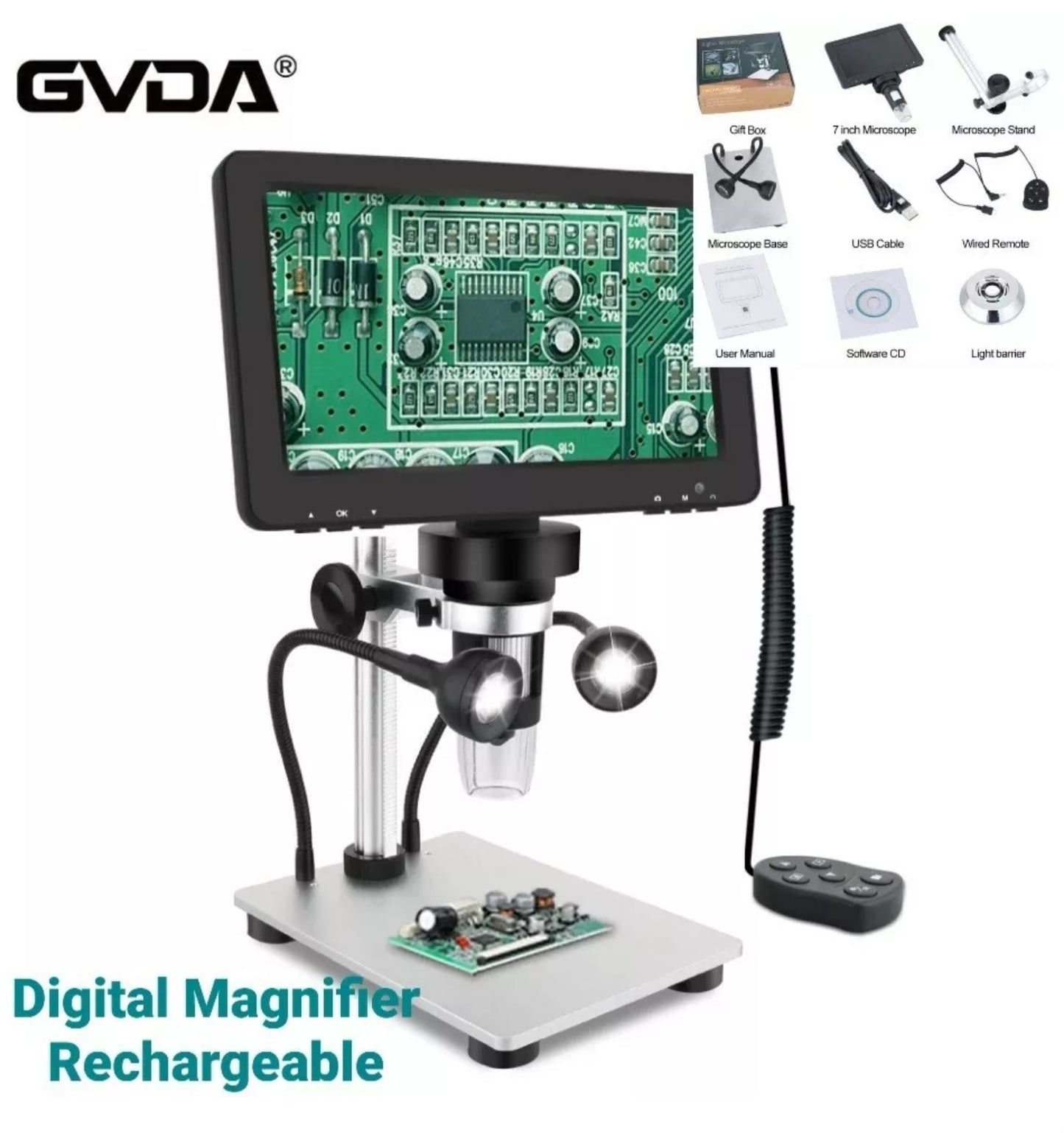 Digital Magnifier Soldering Microscope Rechargeable 7Inch 12MP 1800P 1200x - NEW
