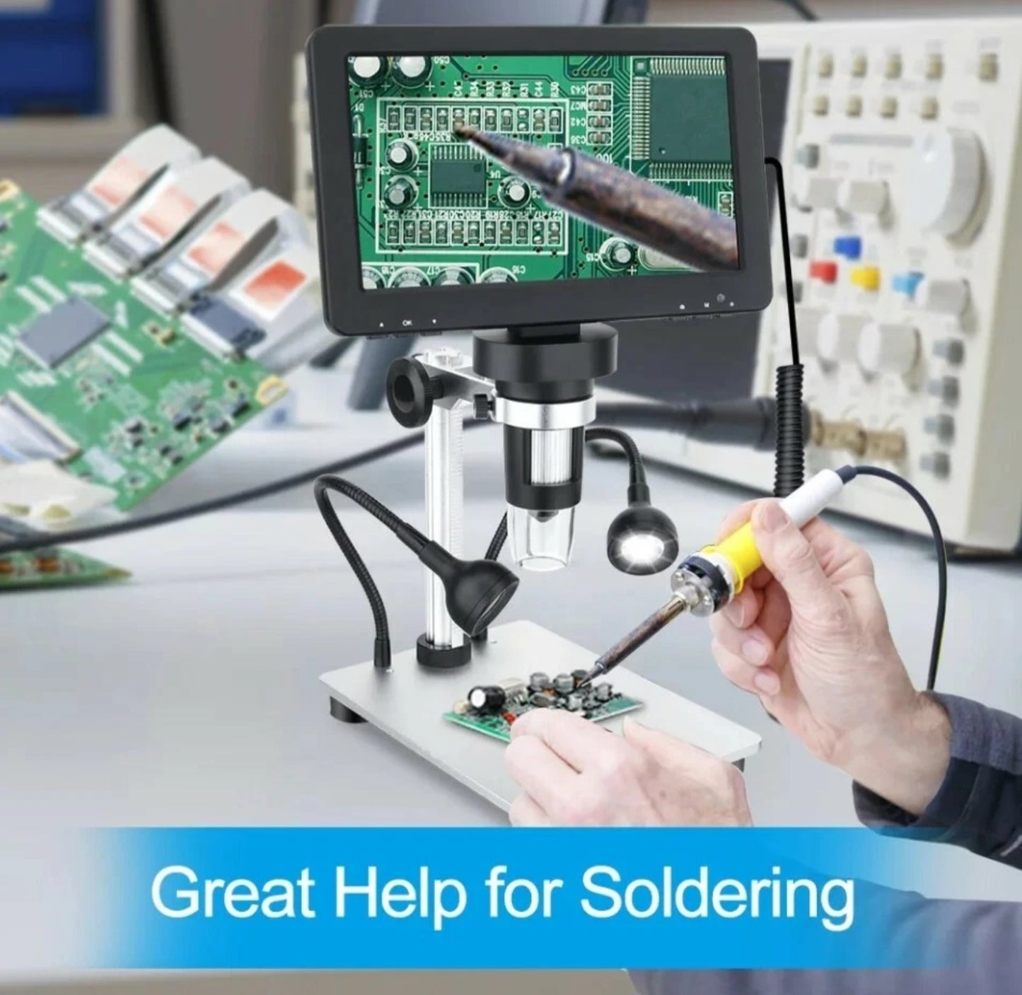 Digital Magnifier Soldering Microscope Rechargeable 7Inch 12MP 1800P 1200x - NEW