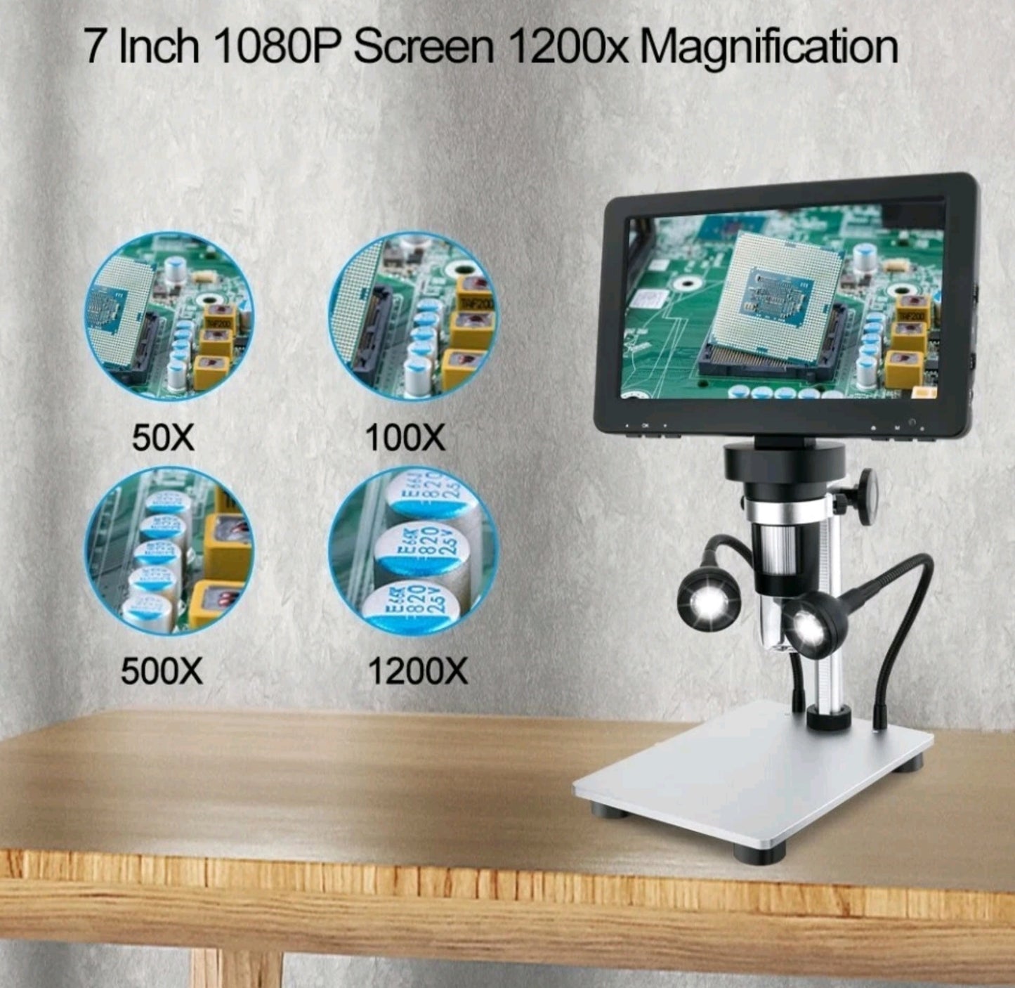 Digital Magnifier Soldering Microscope Rechargeable 7Inch 12MP 1800P 1200x - NEW