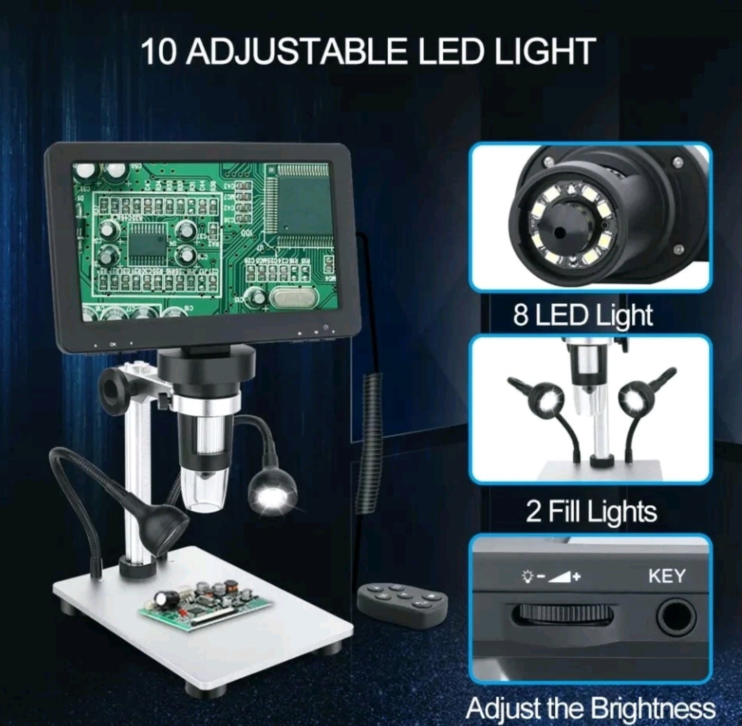 Digital Magnifier Soldering Microscope Rechargeable 7Inch 12MP 1800P 1200x - NEW