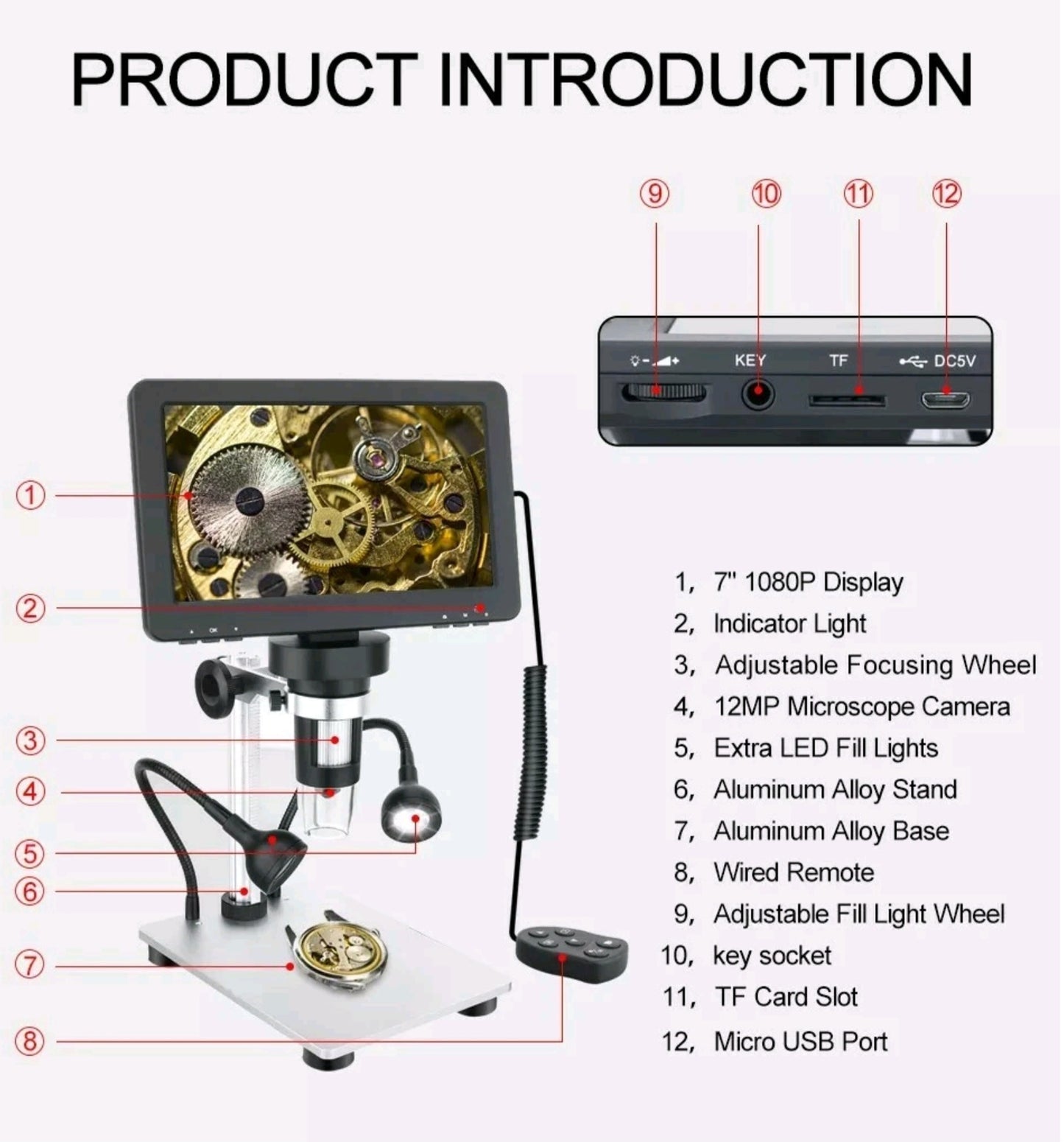 Digital Magnifier Soldering Microscope Rechargeable 7Inch 12MP 1800P 1200x - NEW