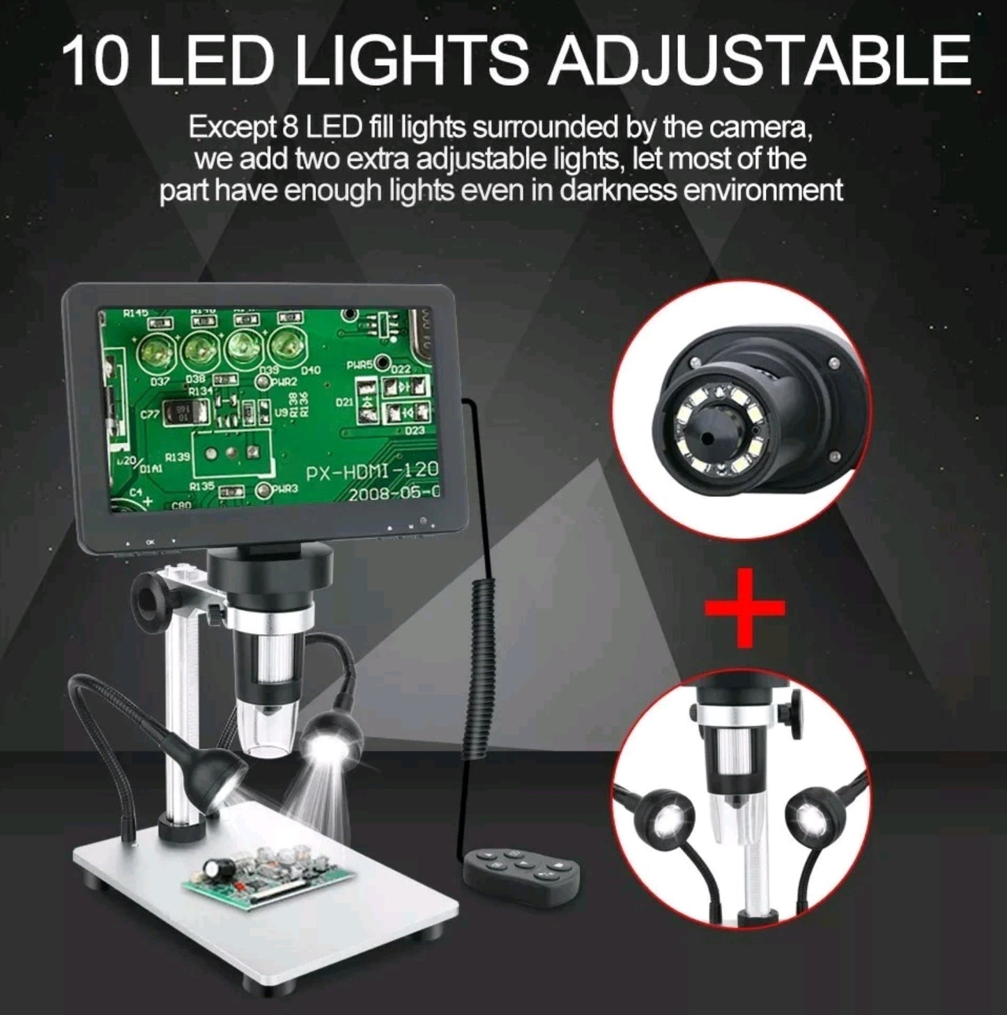 Digital Magnifier Soldering Microscope Rechargeable 7Inch 12MP 1800P 1200x - NEW