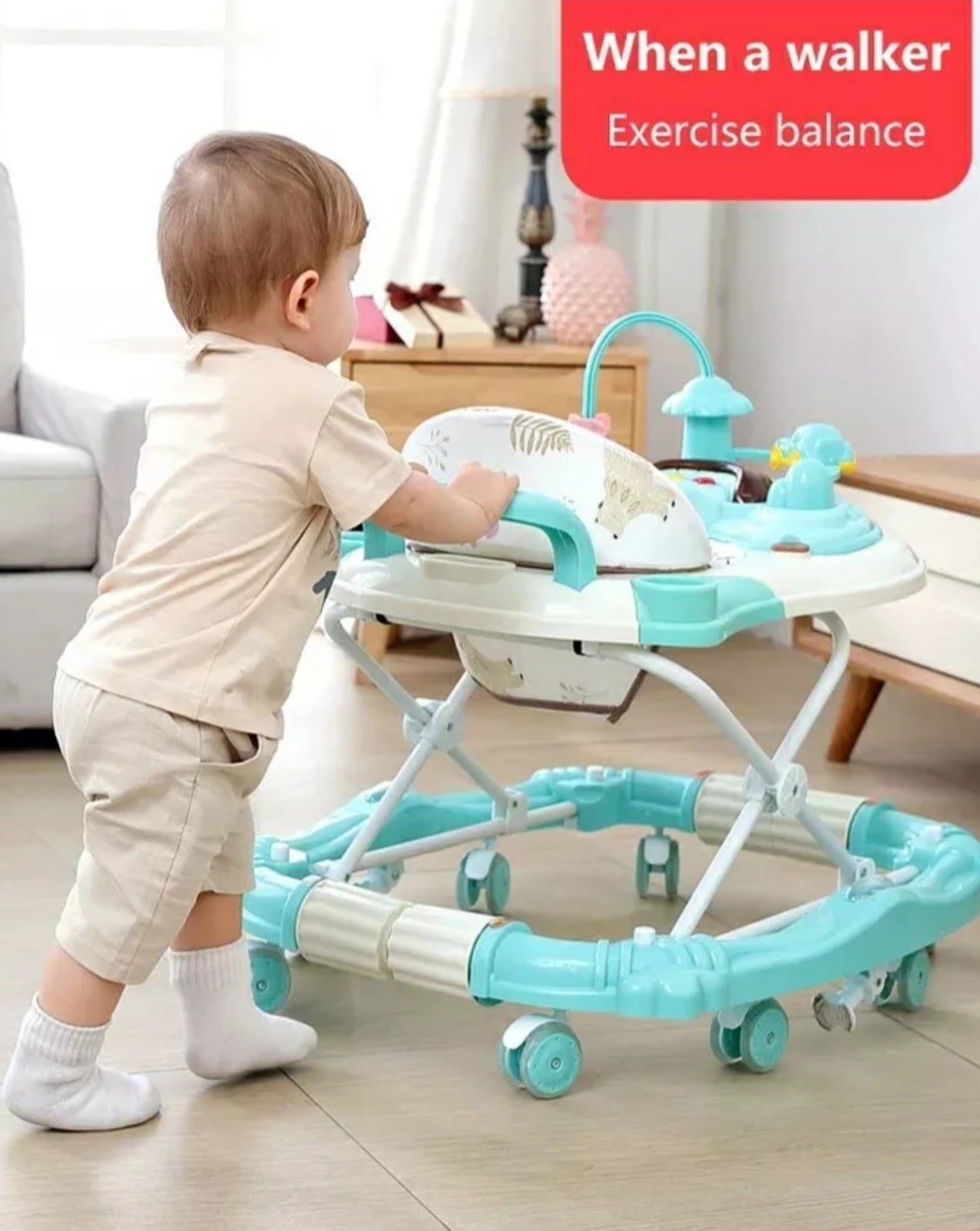 Multifunctional 2 in 1 Baby Walker & Rocking Chair Mute Wheels+Shade & Napkin 👶