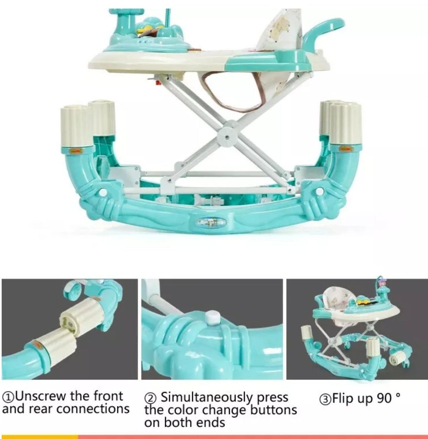 Multifunctional 2 in 1 Baby Walker & Rocking Chair Mute Wheels+Shade & Napkin 👶