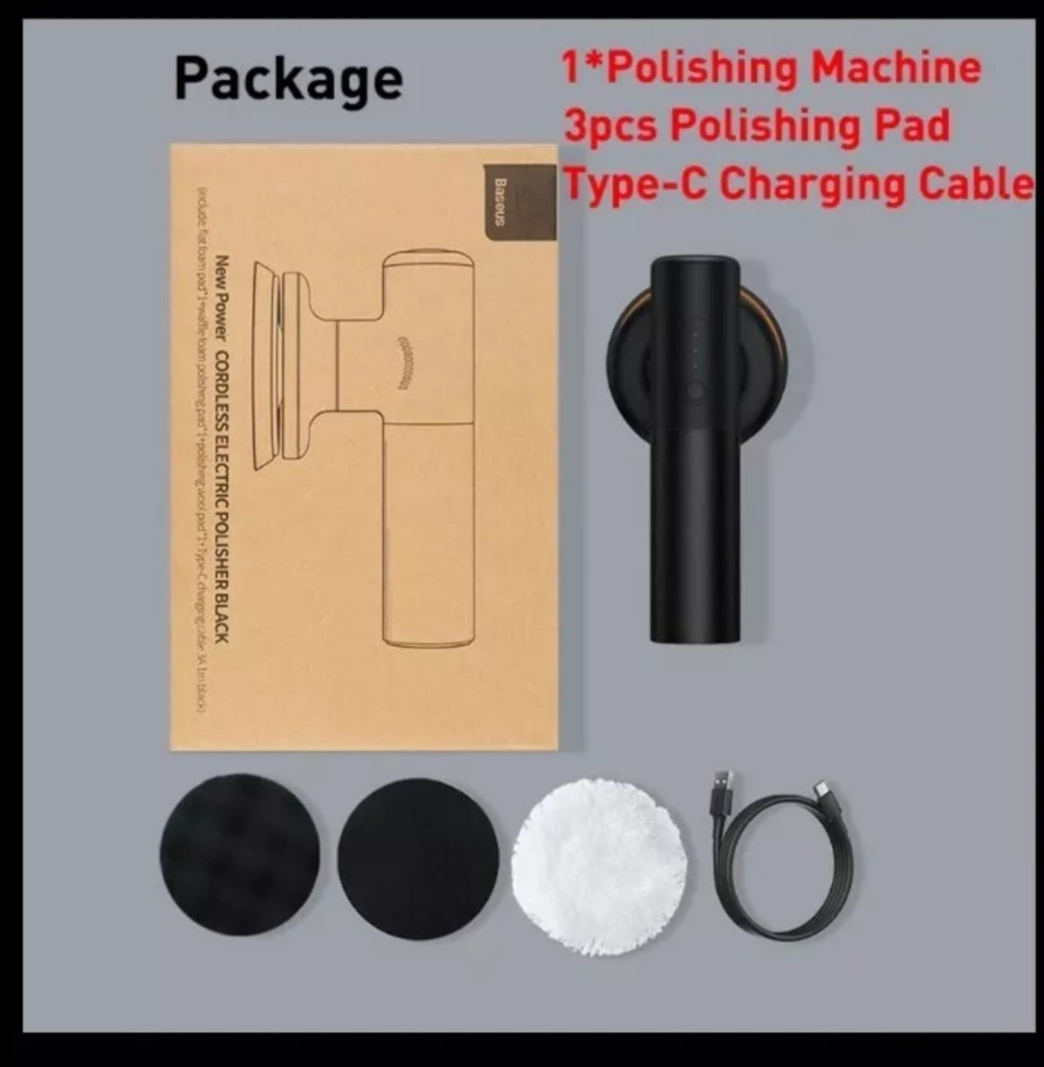 Baseus Polisher Wireless 3800rpm Adjustable Car Polishing Machine + Accessories