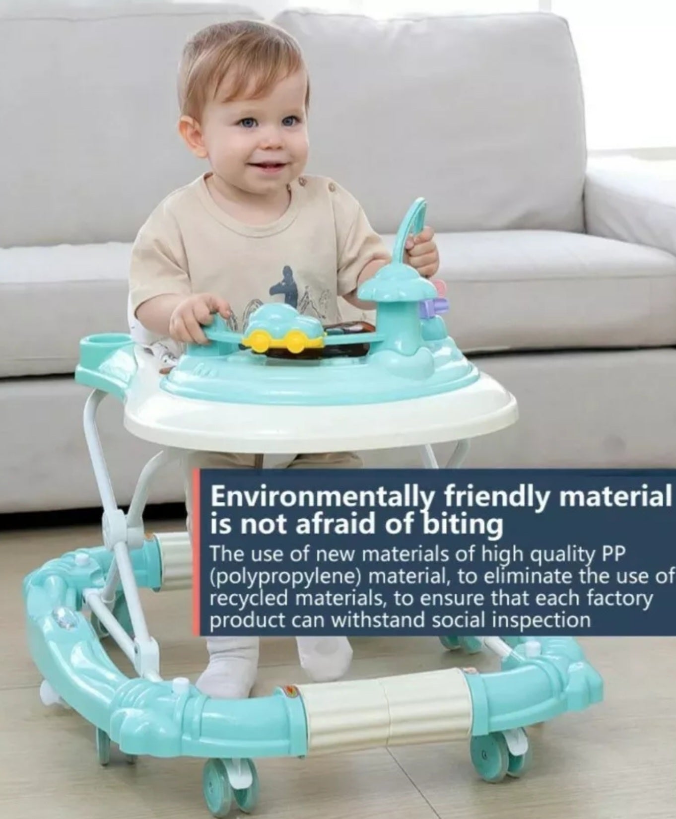 Multifunctional 2 in 1 Baby Walker & Rocking Chair Mute Wheels+Shade & Napkin 👶