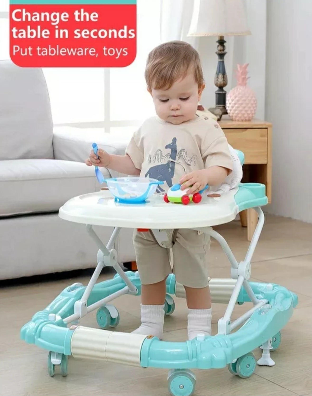 Multifunctional 2 in 1 Baby Walker & Rocking Chair Mute Wheels+Shade & Napkin 👶