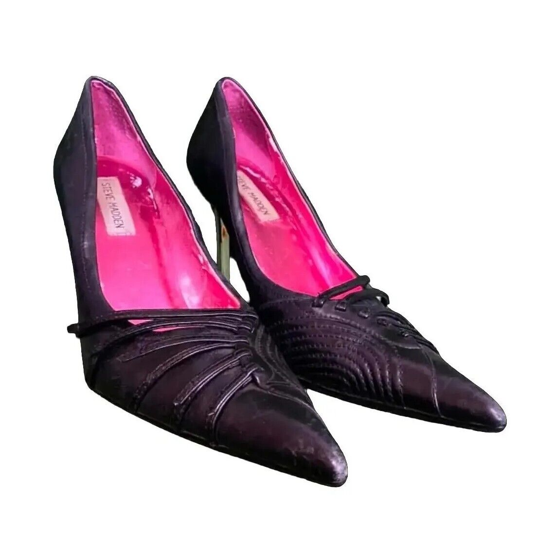 Steve Madden Bursit Womens High Heel Shoes Black Leather 38.5 EUR , 8M US, 6 UK