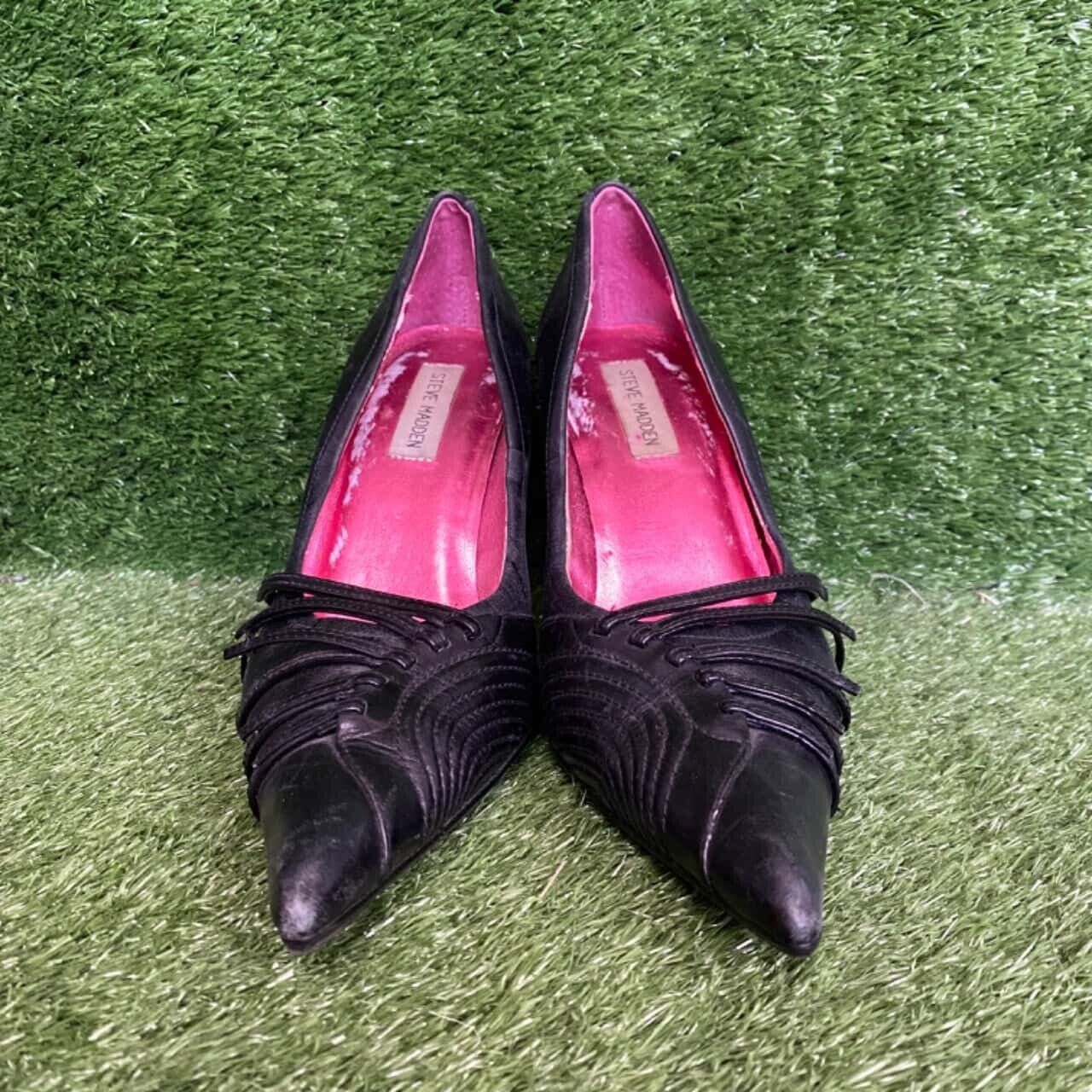 Steve Madden Bursit Womens High Heel Shoes Black Leather 38.5 EUR , 8M US, 6 UK