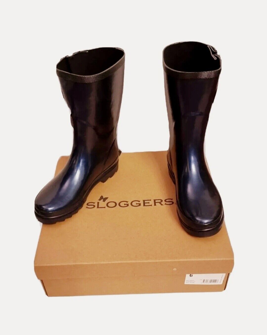 SLOGGERS Boots Womens Katy Gumboots Navy Pearl Shoes Size 6 US New with Box