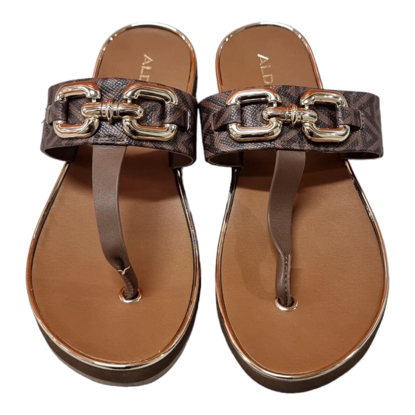 ALDO Flats Womens Sandals Brown/Gold Slide Shoes Size 7.5 US, 38 EUR, 5 UK
