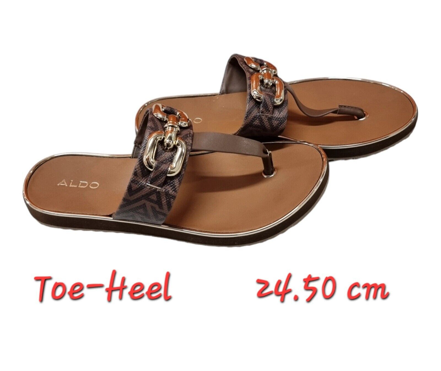 ALDO Flats Womens Sandals Brown/Gold Slide Shoes Size 7.5 US, 38 EUR, 5 UK