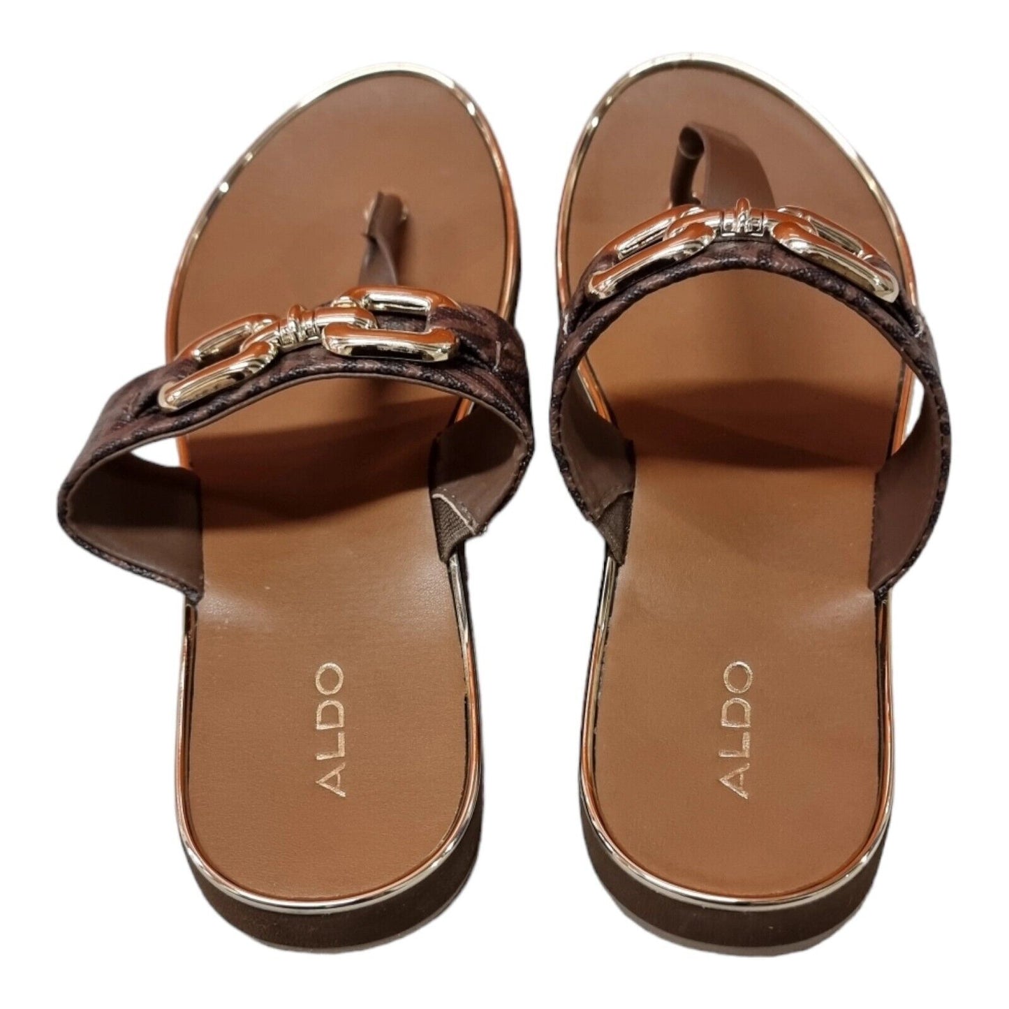 ALDO Flats Womens Sandals Brown/Gold Slide Shoes Size 7.5 US, 38 EUR, 5 UK