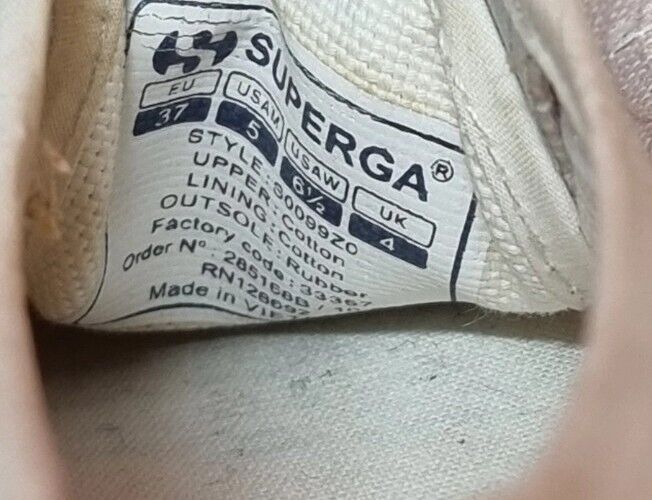 SUPERGA Womens Canvas Shoes White Sneakers Size 6.5 US, 4 UK, 37 EUR