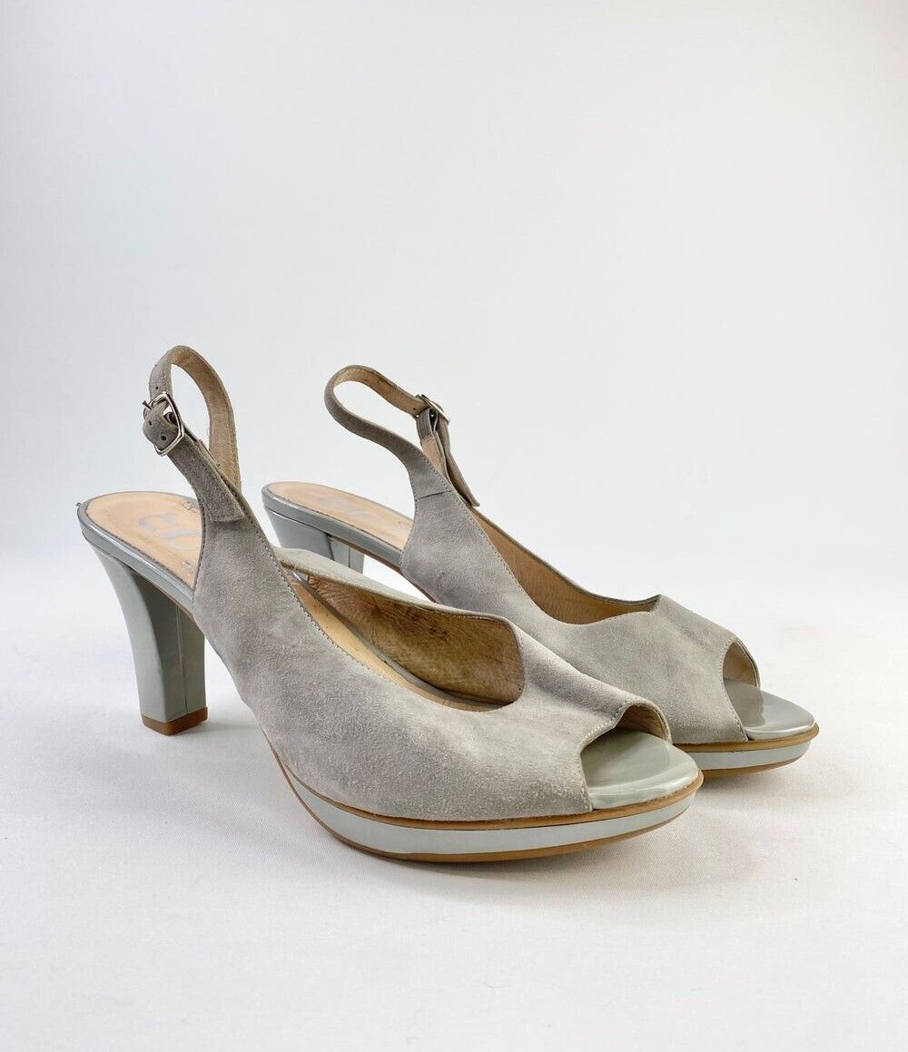 GADEA WOMENS SHOES SUEDE PEEPTOE PUMPS SILVER SANDALS Size 41 EU, 10.5 US,8.5UK