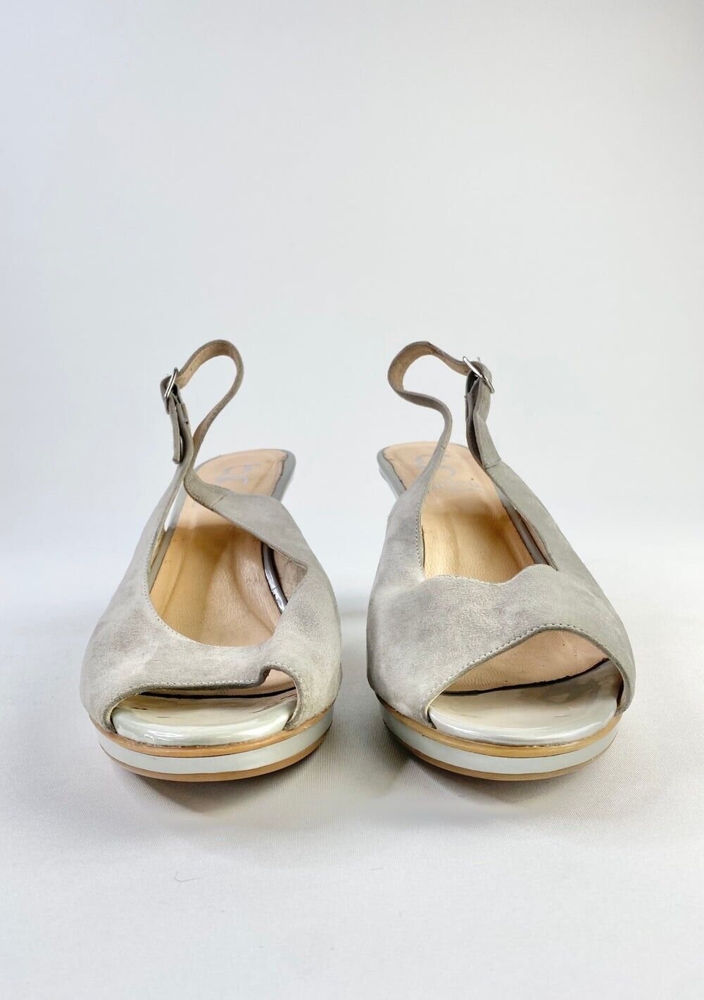GADEA WOMENS SHOES SUEDE PEEPTOE PUMPS SILVER SANDALS Size 41 EU, 10.5 US,8.5UK