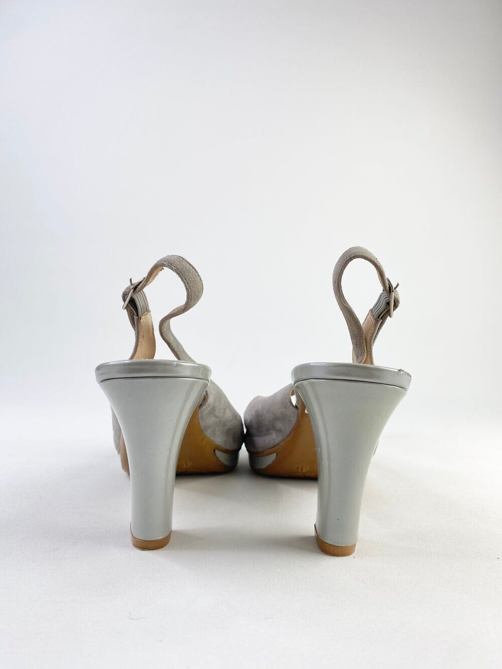 GADEA WOMENS SHOES SUEDE PEEPTOE PUMPS SILVER SANDALS Size 41 EU, 10.5 US,8.5UK
