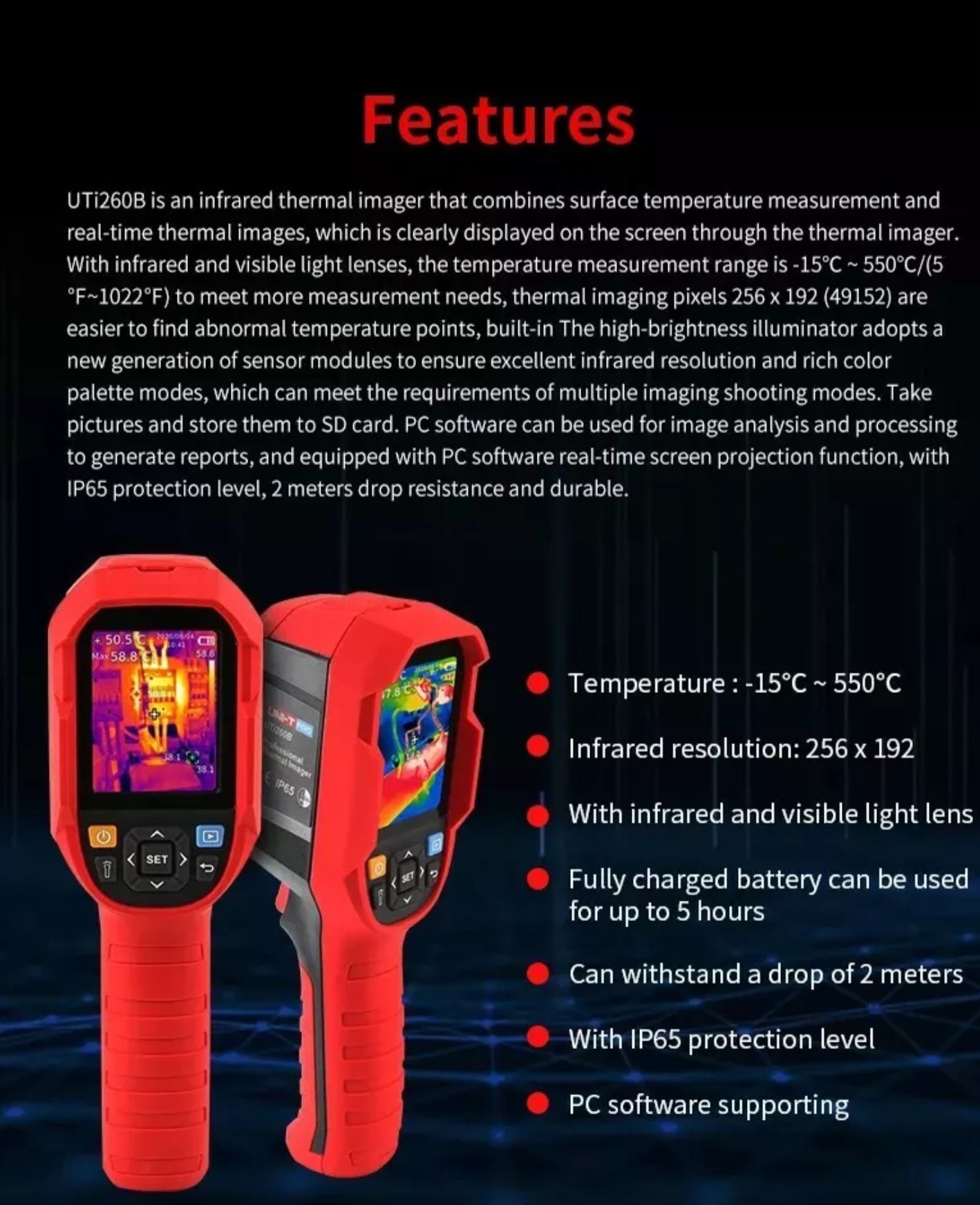 Infrared Thermal Image Camera UTI Handheld USB-15+550C Thermometer with Case - NEW