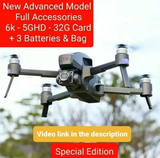 6K Drone Foldable Rechargeable GPS 5GHD Camera Drone +Batteries,Bag & 32G Card NEW