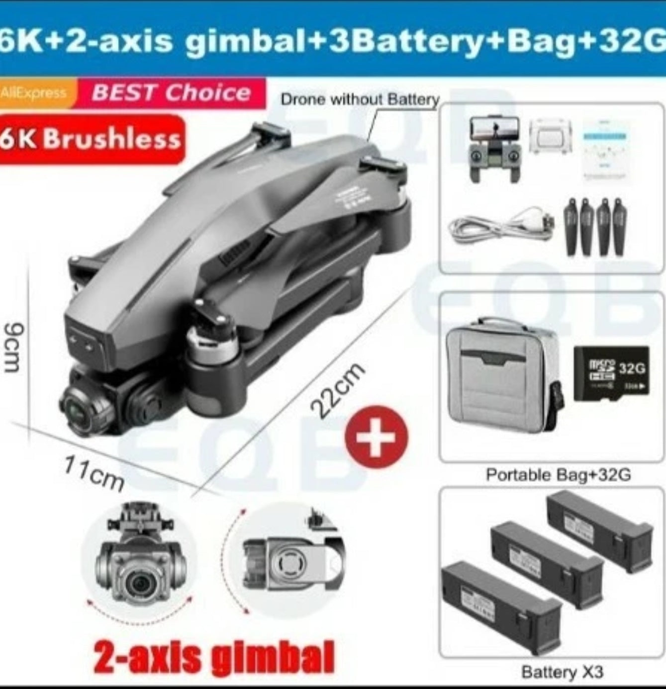 6K Drone Foldable Rechargeable GPS 5GHD Camera Drone +Batteries,Bag & 32G Card NEW