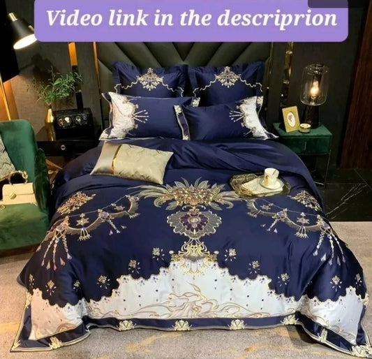Bed Sheet Set Luxury 4 pcs King Size Egyptian Cotton Blue Bedding/Pillow Cases - NEW