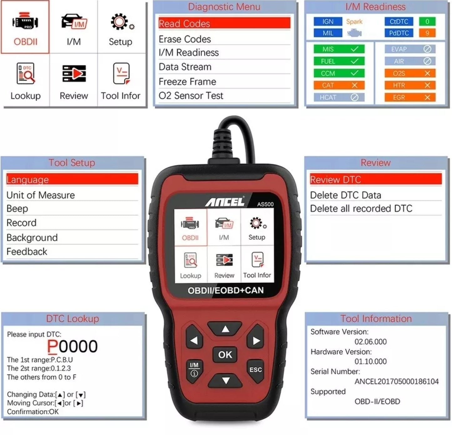 New ANCEL AS500 Car OBD2 Scanner Engine Diagnostic Scan Tool & Auto Code Reader