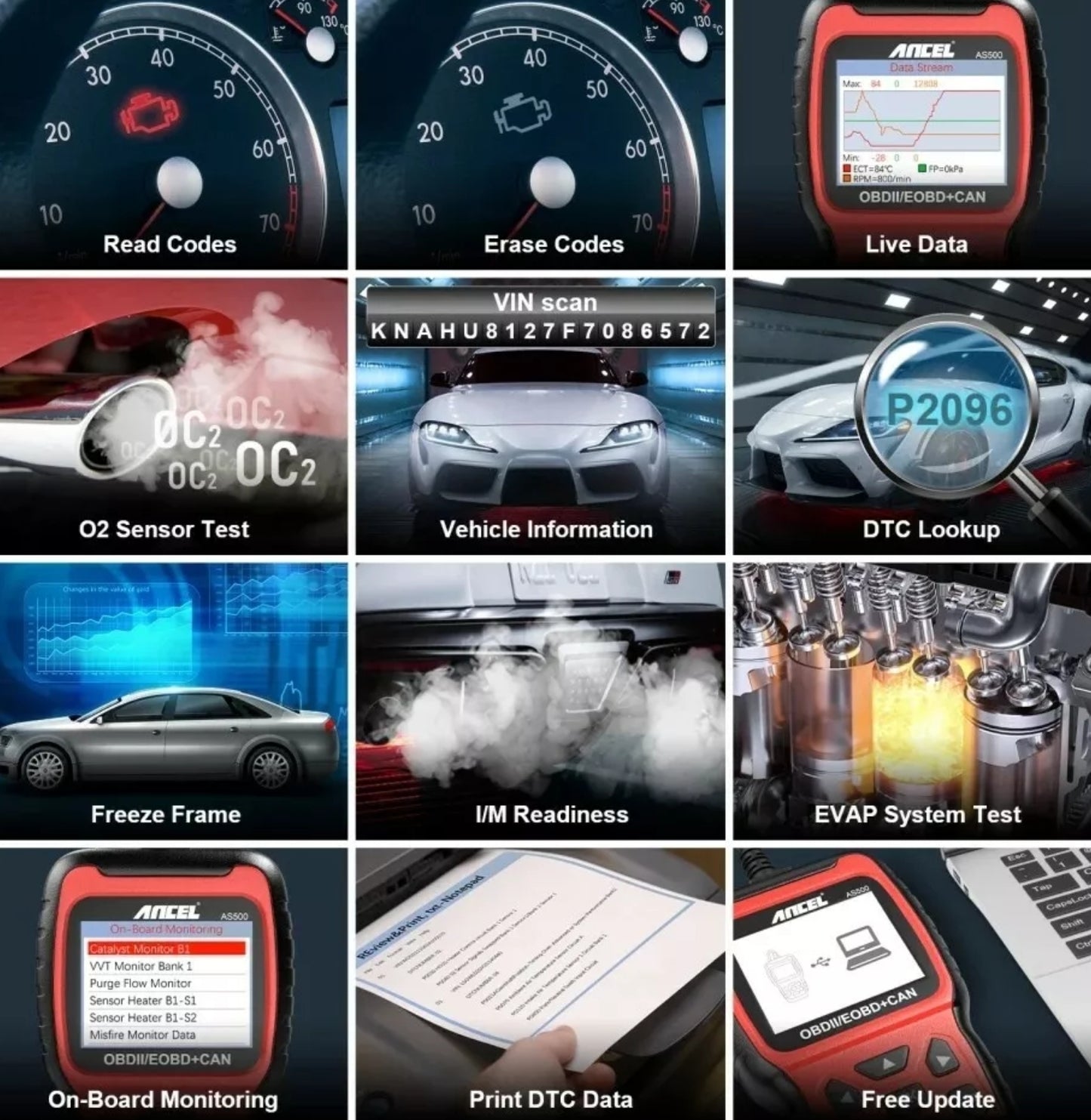 New ANCEL AS500 Car OBD2 Scanner Engine Diagnostic Scan Tool & Auto Code Reader