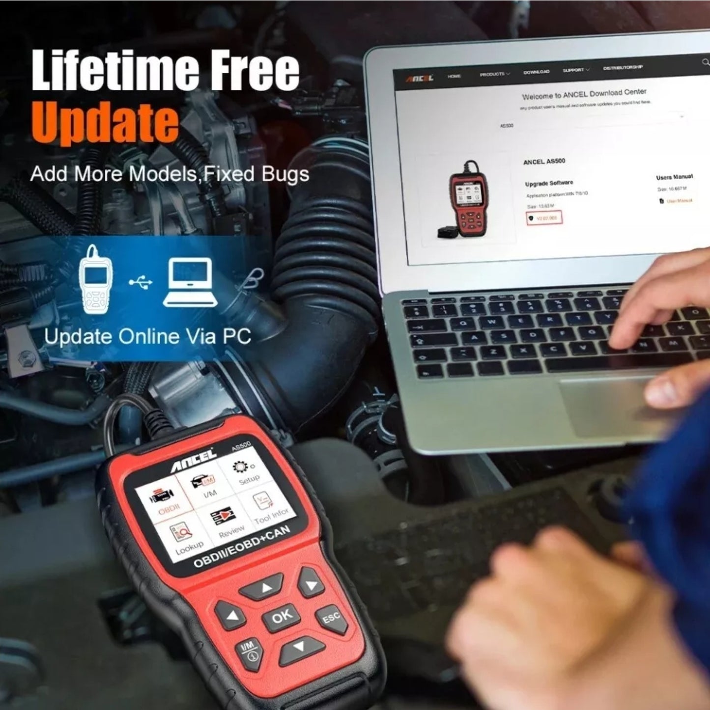 New ANCEL AS500 Car OBD2 Scanner Engine Diagnostic Scan Tool & Auto Code Reader