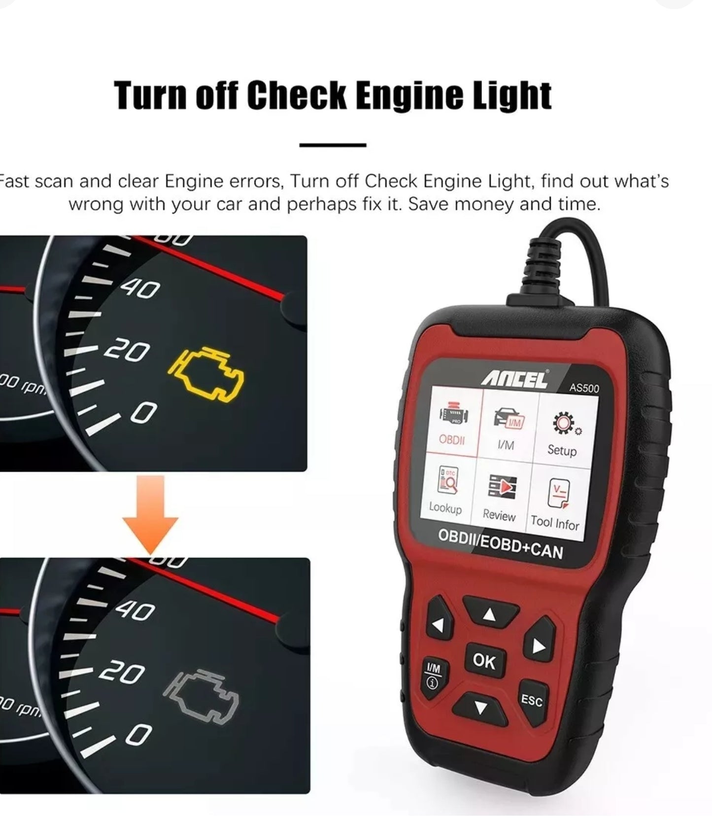 New ANCEL AS500 Car OBD2 Scanner Engine Diagnostic Scan Tool & Auto Code Reader