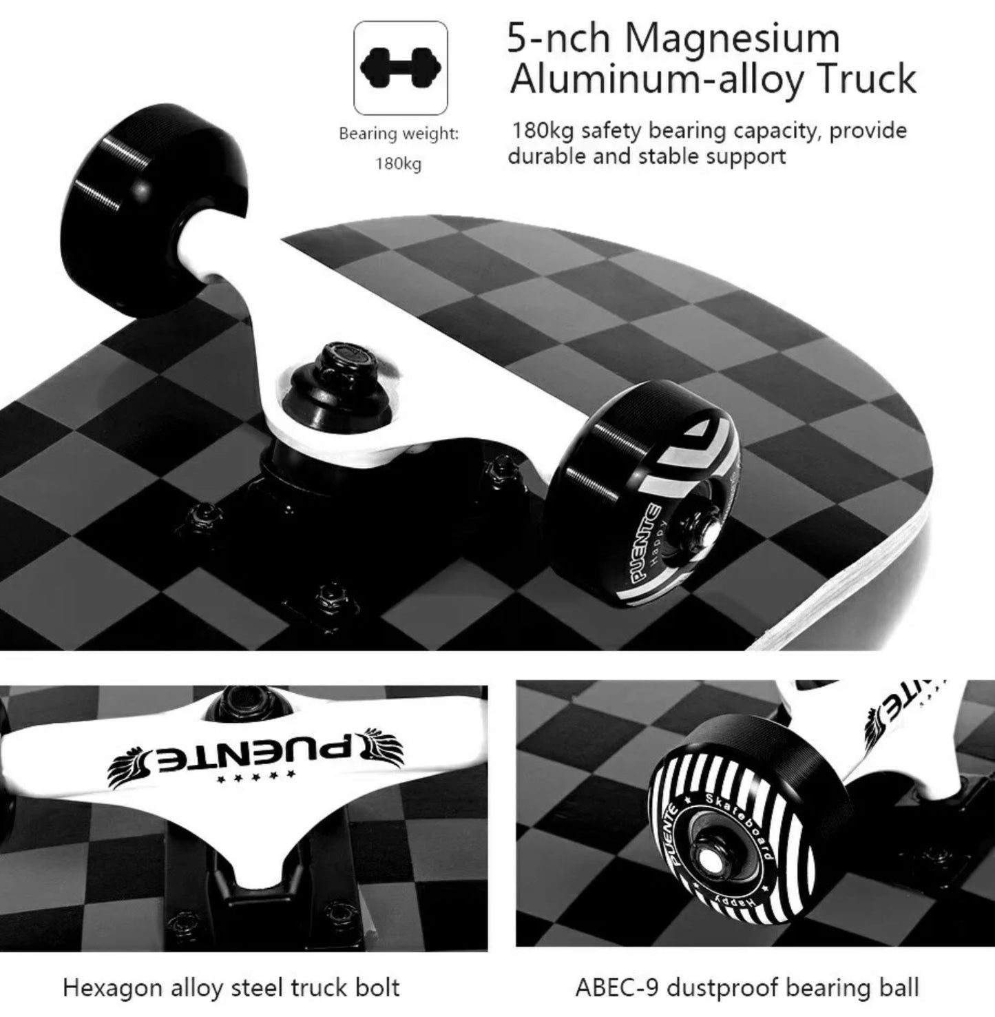 New Design Skateboard Adults With Gloves, bearing, bag & T tool - 180 kg Max