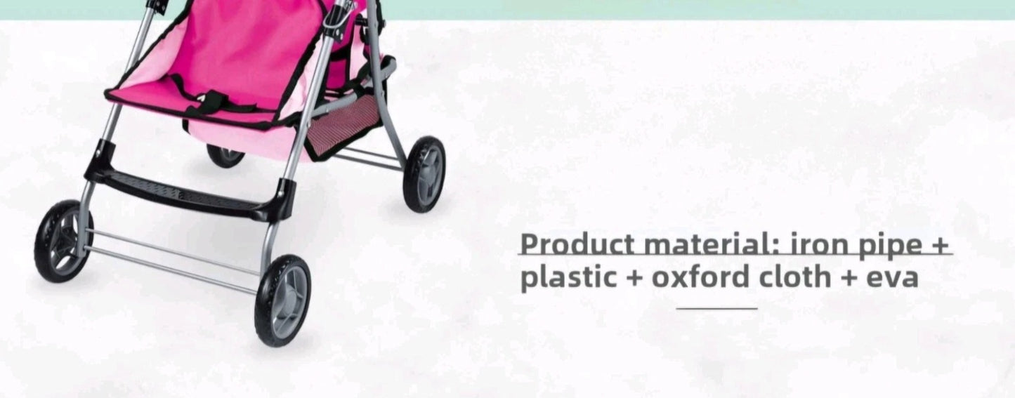 New Twin Doll Stroller Foldable Toy Pink Pram with Canopy & Basket - Lightweight