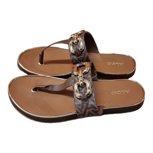 ALDO Flats Womens Sandals Brown/Gold Slide Shoes Size 7.5 US, 38 EUR, 5 UK