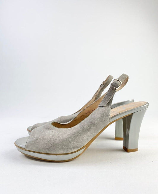 GADEA WOMENS SHOES SUEDE PEEPTOE PUMPS SILVER SANDALS Size 41 EU, 10.5 US,8.5UK